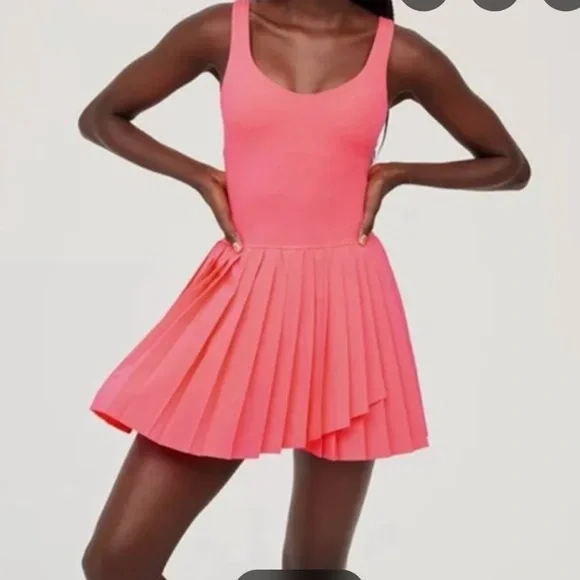 aerie offline Neon Pink and Coral Pleated Dress w built in shorts - Picture 2 of 2